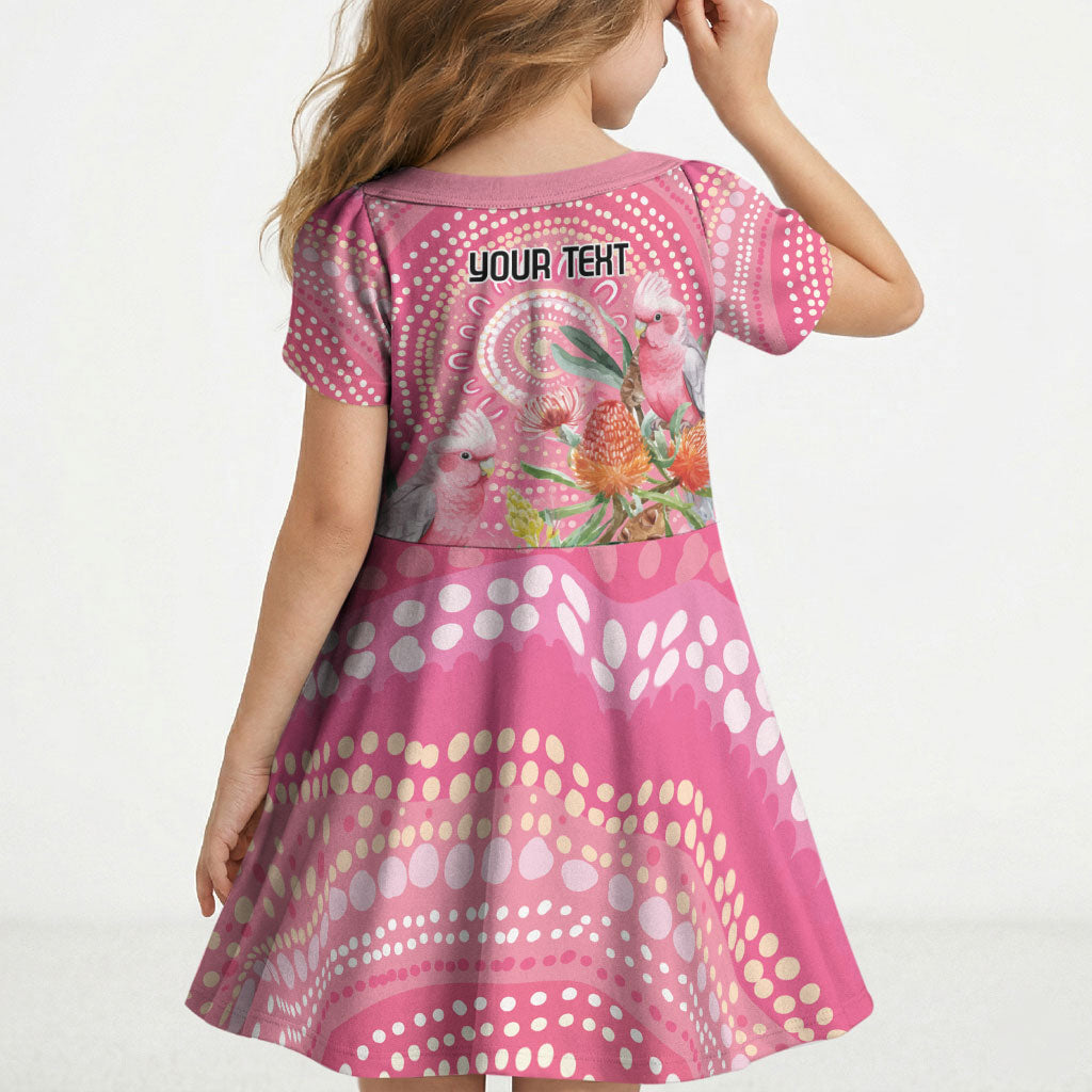 Personalized Pink Galah Aboriginal Dot Art Kid Short Sleeve Dress Australia’s Breast Cancer Support