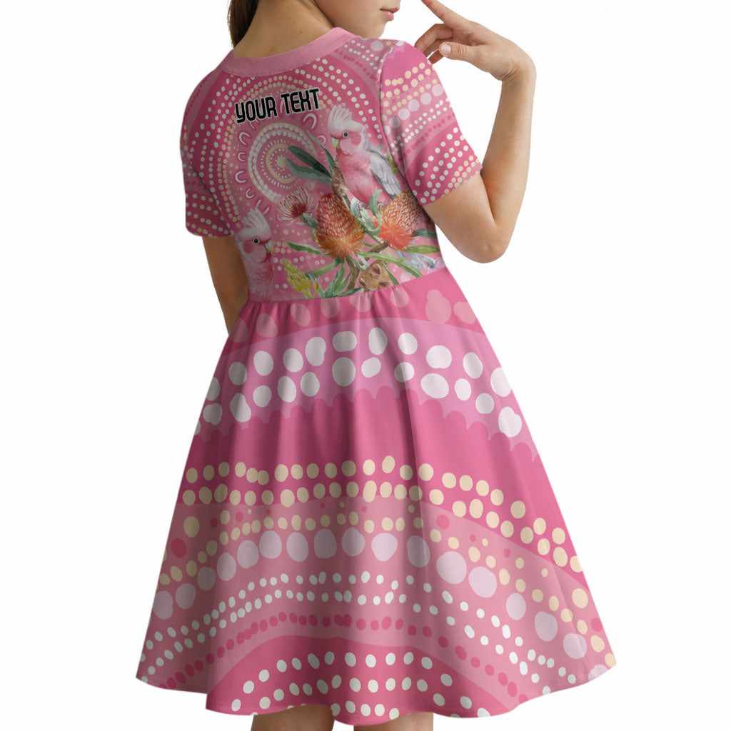 Personalized Pink Galah Aboriginal Dot Art Kid Short Sleeve Dress Australia’s Breast Cancer Support