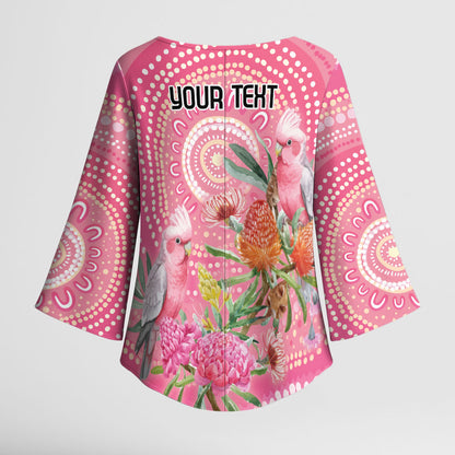 Personalized Pink Galah Aboriginal Dot Art Kimono Sleeve Blouse Australia’s Breast Cancer Support