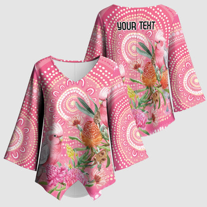 Personalized Pink Galah Aboriginal Dot Art Kimono Sleeve Blouse Australia’s Breast Cancer Support