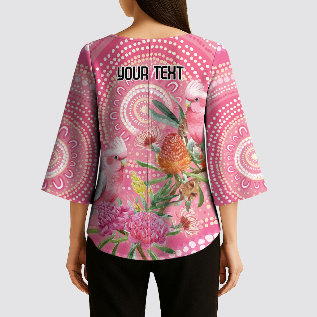 Personalized Pink Galah Aboriginal Dot Art Kimono Sleeve Blouse Australia’s Breast Cancer Support