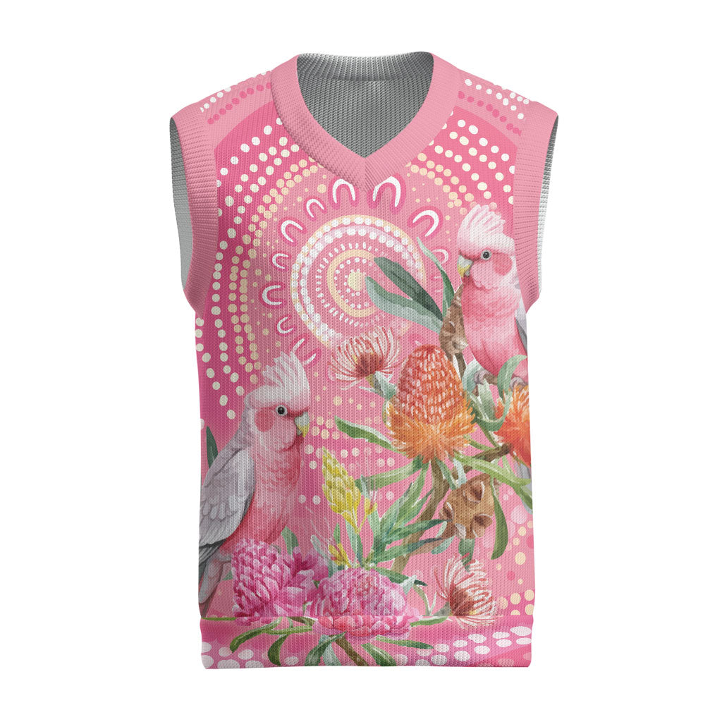 Personalized Pink Galah Aboriginal Dot Art Christmas Knitted V-Neck Vest Australia’s Breast Cancer Support