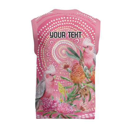 Personalized Pink Galah Aboriginal Dot Art Christmas Knitted V-Neck Vest Australia’s Breast Cancer Support