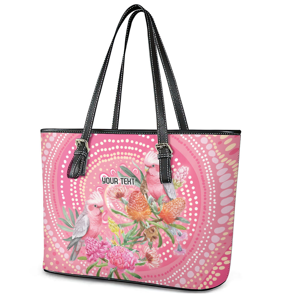 Personalized Pink Galah Aboriginal Dot Art Leather Tote Bag Australia’s Breast Cancer Support