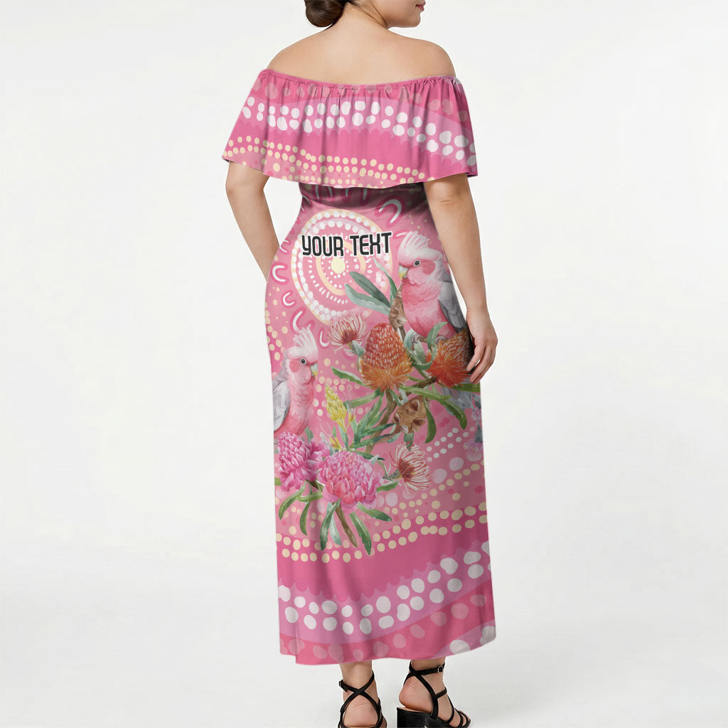 Personalized Pink Galah Aboriginal Dot Art Off Shoulder Maxi Dress Australia’s Breast Cancer Support