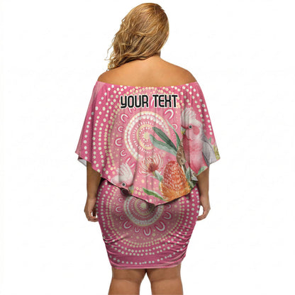 Personalized Pink Galah Aboriginal Dot Art Off Shoulder Short Dress Australia’s Breast Cancer Support