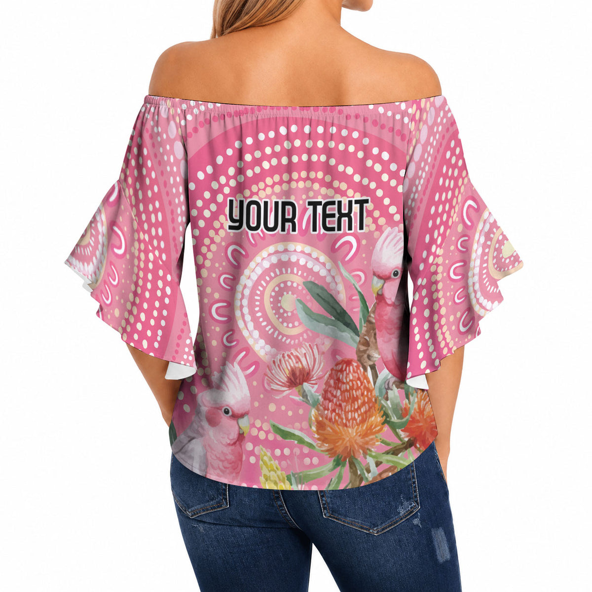 Personalized Pink Galah Aboriginal Dot Art Off Shoulder Wrap Waist Top Australia’s Breast Cancer Support