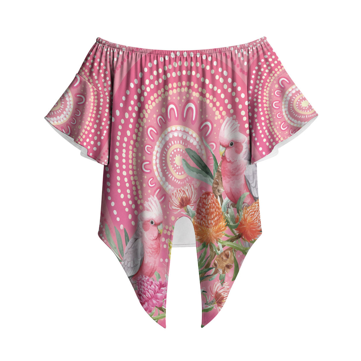 Personalized Pink Galah Aboriginal Dot Art Off Shoulder Wrap Waist Top Australia’s Breast Cancer Support