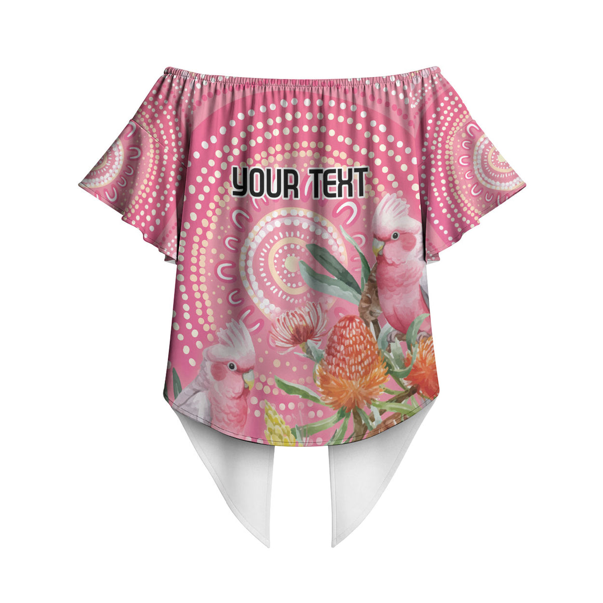 Personalized Pink Galah Aboriginal Dot Art Off Shoulder Wrap Waist Top Australia’s Breast Cancer Support
