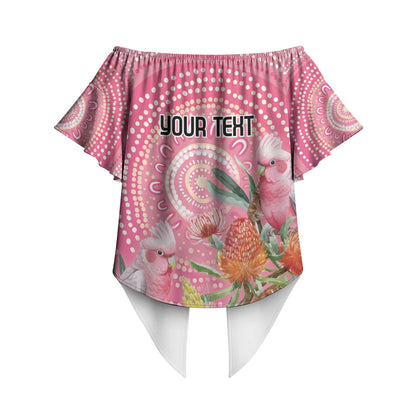 Personalized Pink Galah Aboriginal Dot Art Off Shoulder Wrap Waist Top Australia’s Breast Cancer Support