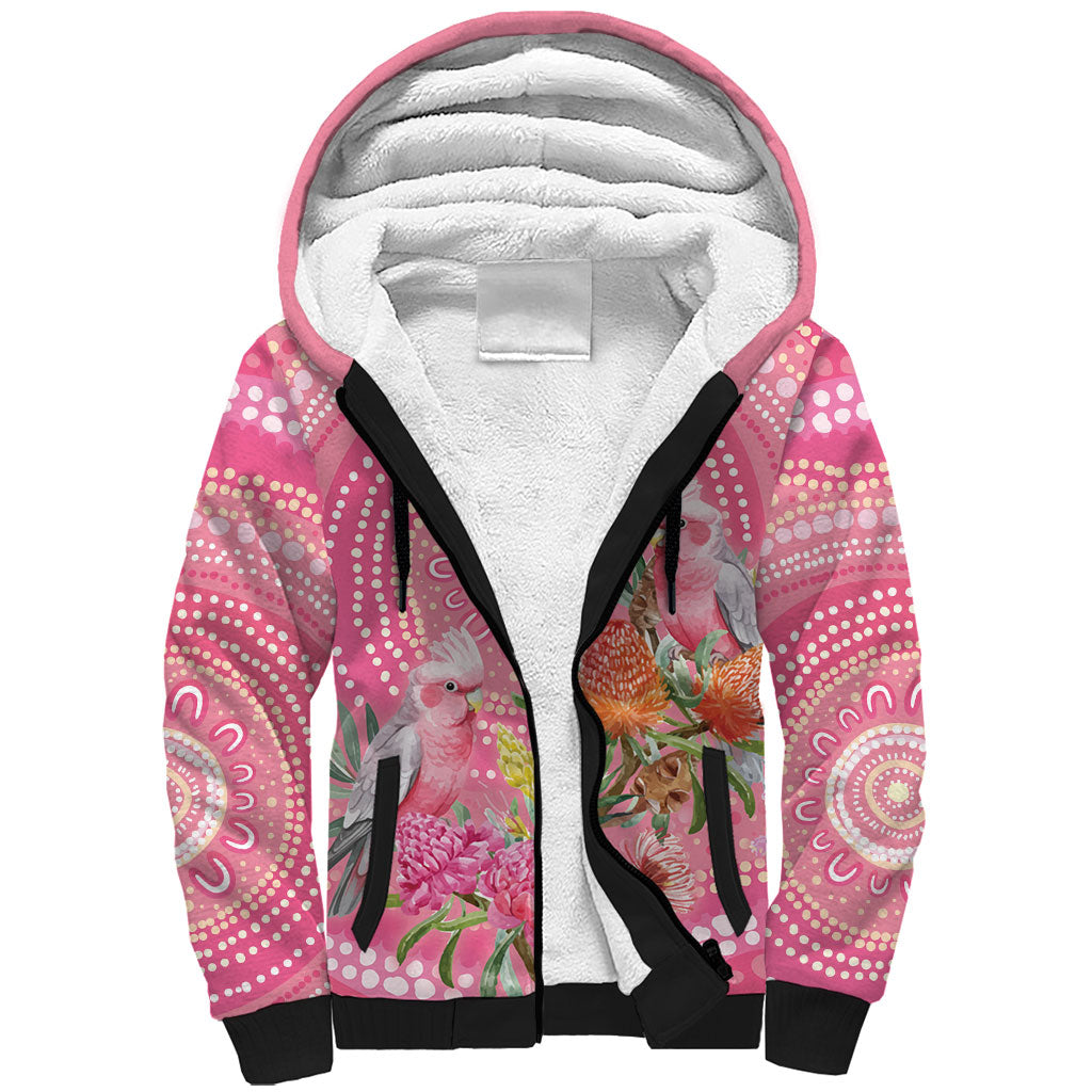 Personalized Pink Galah Aboriginal Dot Art Sherpa Hoodie Australia’s Breast Cancer Support