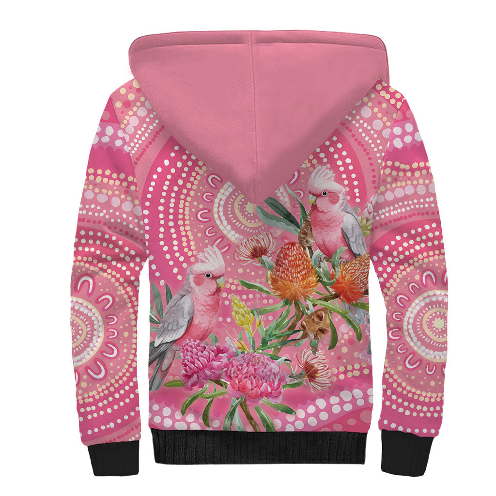Personalized Pink Galah Aboriginal Dot Art Sherpa Hoodie Australia’s Breast Cancer Support