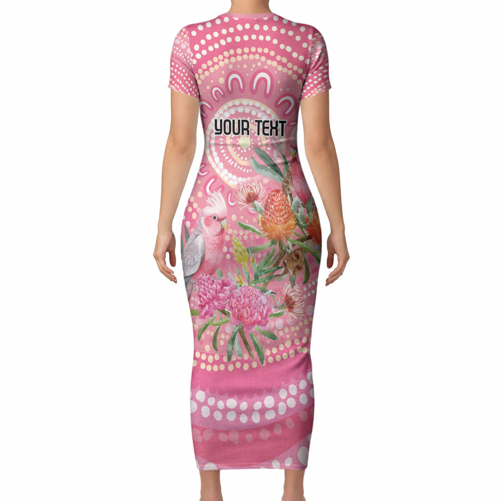 Personalized Pink Galah Aboriginal Dot Art Short Sleeve Bodycon Dress Australia’s Breast Cancer Support