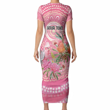 Personalized Pink Galah Aboriginal Dot Art Short Sleeve Bodycon Dress Australia’s Breast Cancer Support
