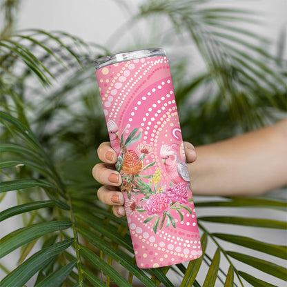 Personalized Pink Galah Aboriginal Dot Art Skinny Tumbler Australia’s Breast Cancer Support