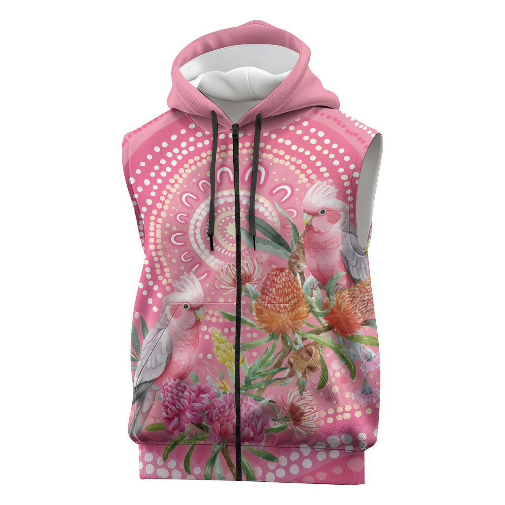 Personalized Pink Galah Aboriginal Dot Art Sleeveless Zip Hoodie Australia’s Breast Cancer Support
