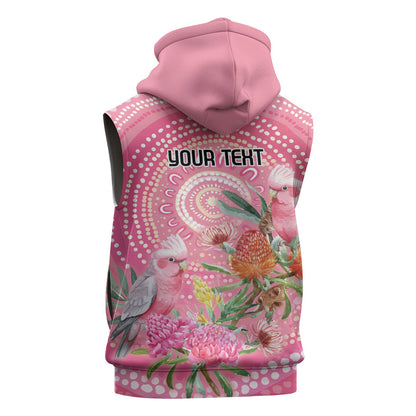 Personalized Pink Galah Aboriginal Dot Art Sleeveless Zip Hoodie Australia’s Breast Cancer Support