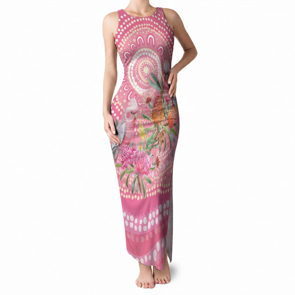 Personalized Pink Galah Aboriginal Dot Art Tank Maxi Dress Australia’s Breast Cancer Support
