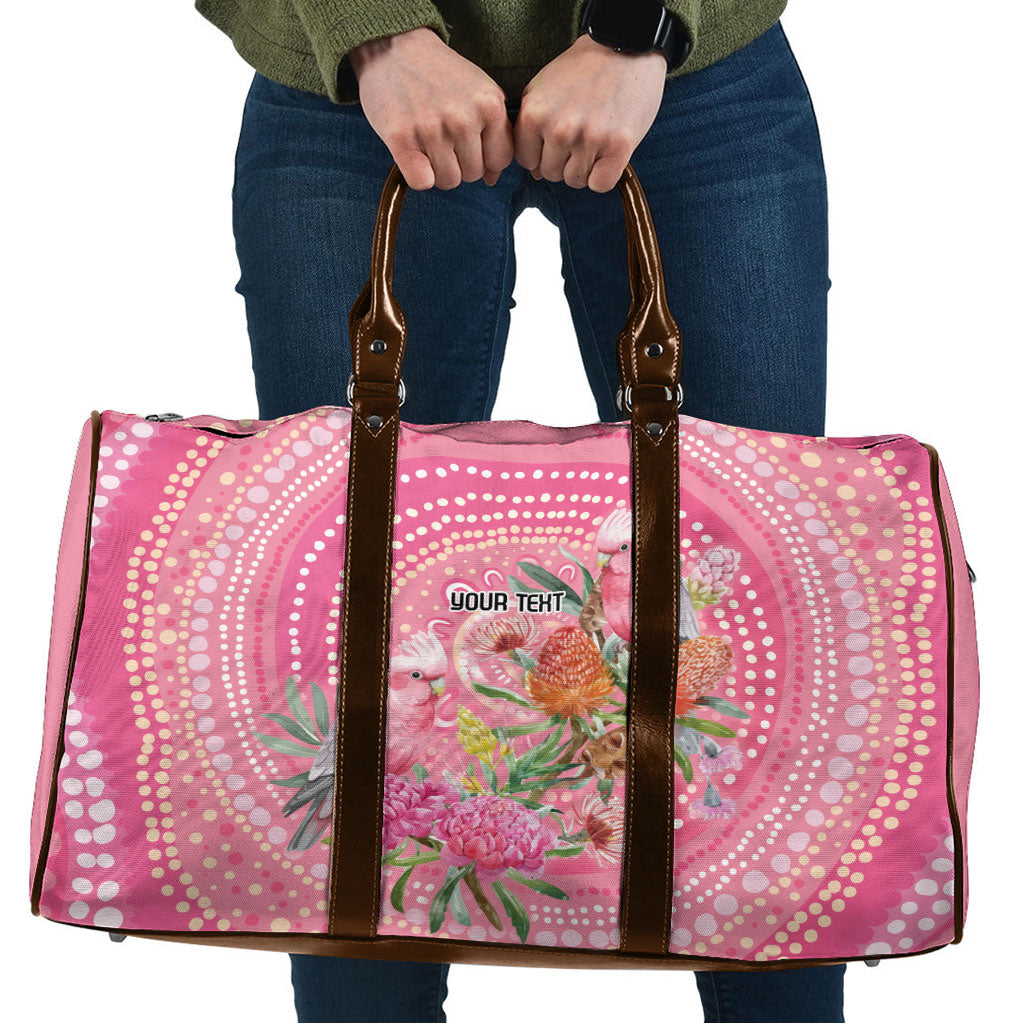 Personalized Pink Galah Aboriginal Dot Art Travel Bag Australia’s Breast Cancer Support
