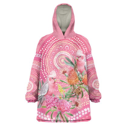 Personalized Pink Galah Aboriginal Dot Art Wearable Blanket Hoodie Australia’s Breast Cancer Support