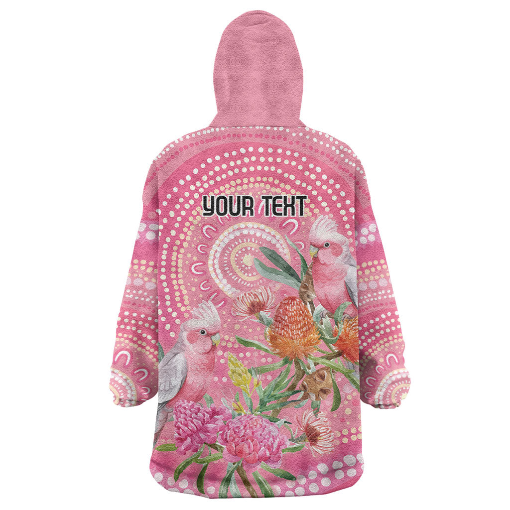 Personalized Pink Galah Aboriginal Dot Art Wearable Blanket Hoodie Australia’s Breast Cancer Support