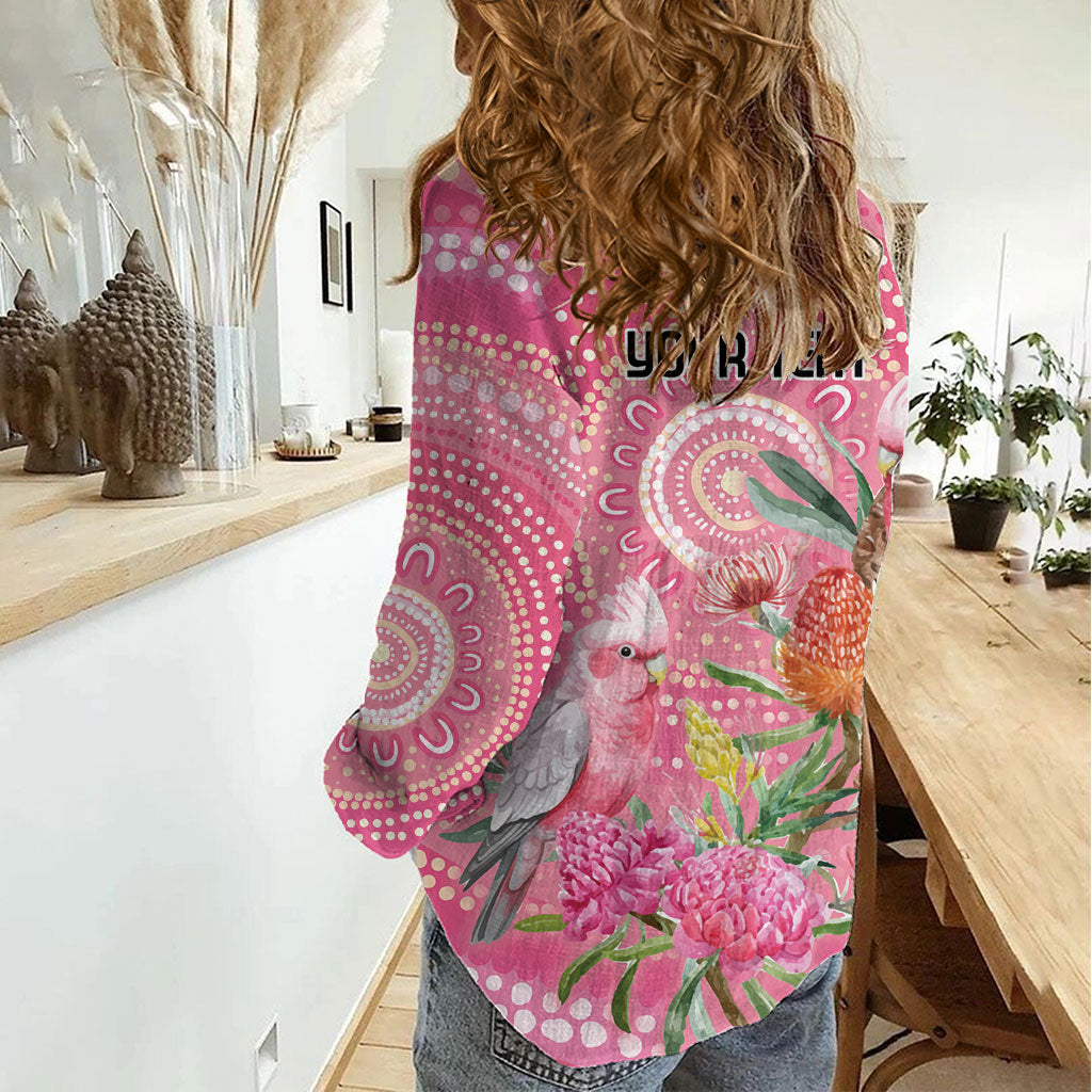 Personalized Pink Galah Aboriginal Dot Art Women Casual Shirt Australia’s Breast Cancer Support