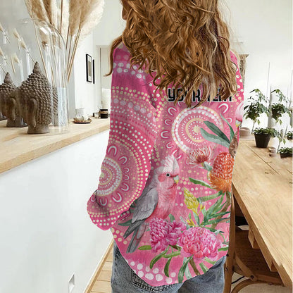 Personalized Pink Galah Aboriginal Dot Art Women Casual Shirt Australia’s Breast Cancer Support