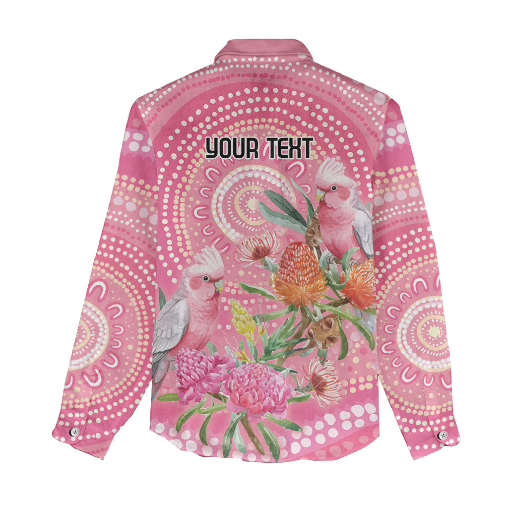 Personalized Pink Galah Aboriginal Dot Art Women Casual Shirt Australia’s Breast Cancer Support