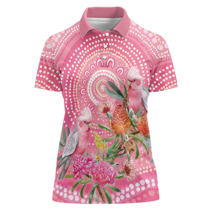 Personalized Pink Galah Aboriginal Dot Art Women Polo Shirt Australia’s Breast Cancer Support