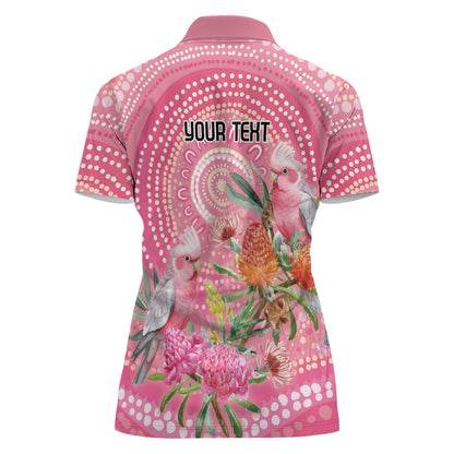 Personalized Pink Galah Aboriginal Dot Art Women Polo Shirt Australia’s Breast Cancer Support