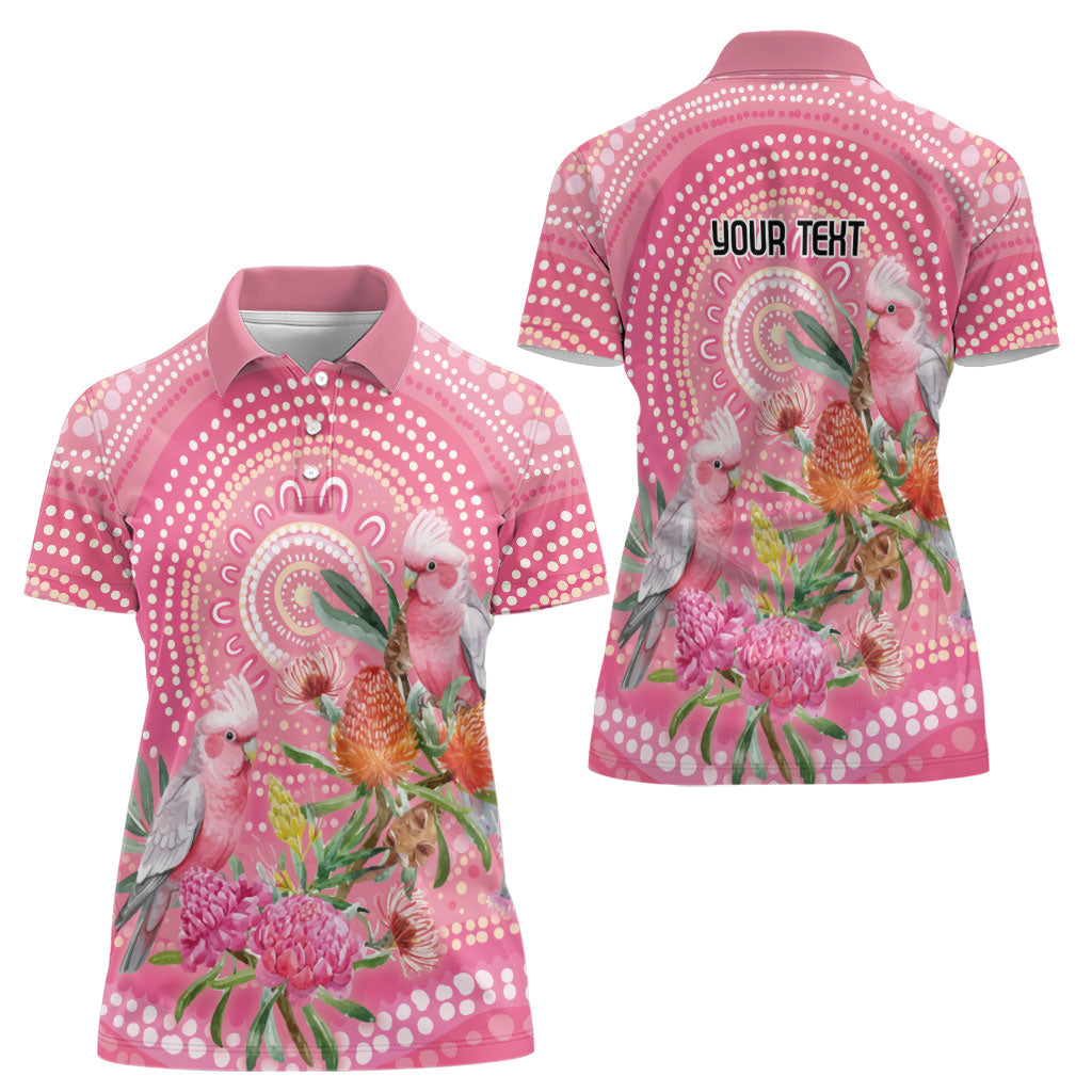 Personalized Pink Galah Aboriginal Dot Art Women Polo Shirt Australia’s Breast Cancer Support