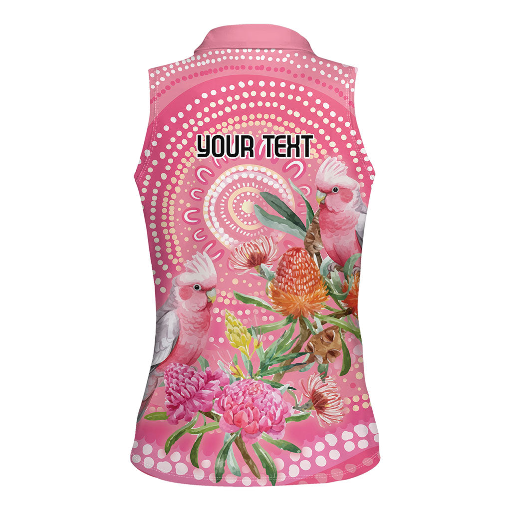 Personalized Pink Galah Aboriginal Dot Art Women Sleeveless Polo Shirt Australia’s Breast Cancer Support