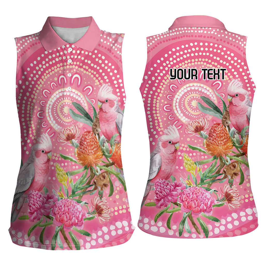 Personalized Pink Galah Aboriginal Dot Art Women Sleeveless Polo Shirt Australia’s Breast Cancer Support
