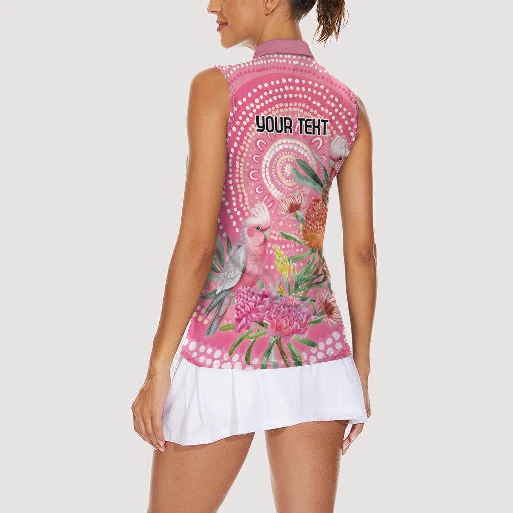 Personalized Pink Galah Aboriginal Dot Art Women Sleeveless Polo Shirt Australia’s Breast Cancer Support