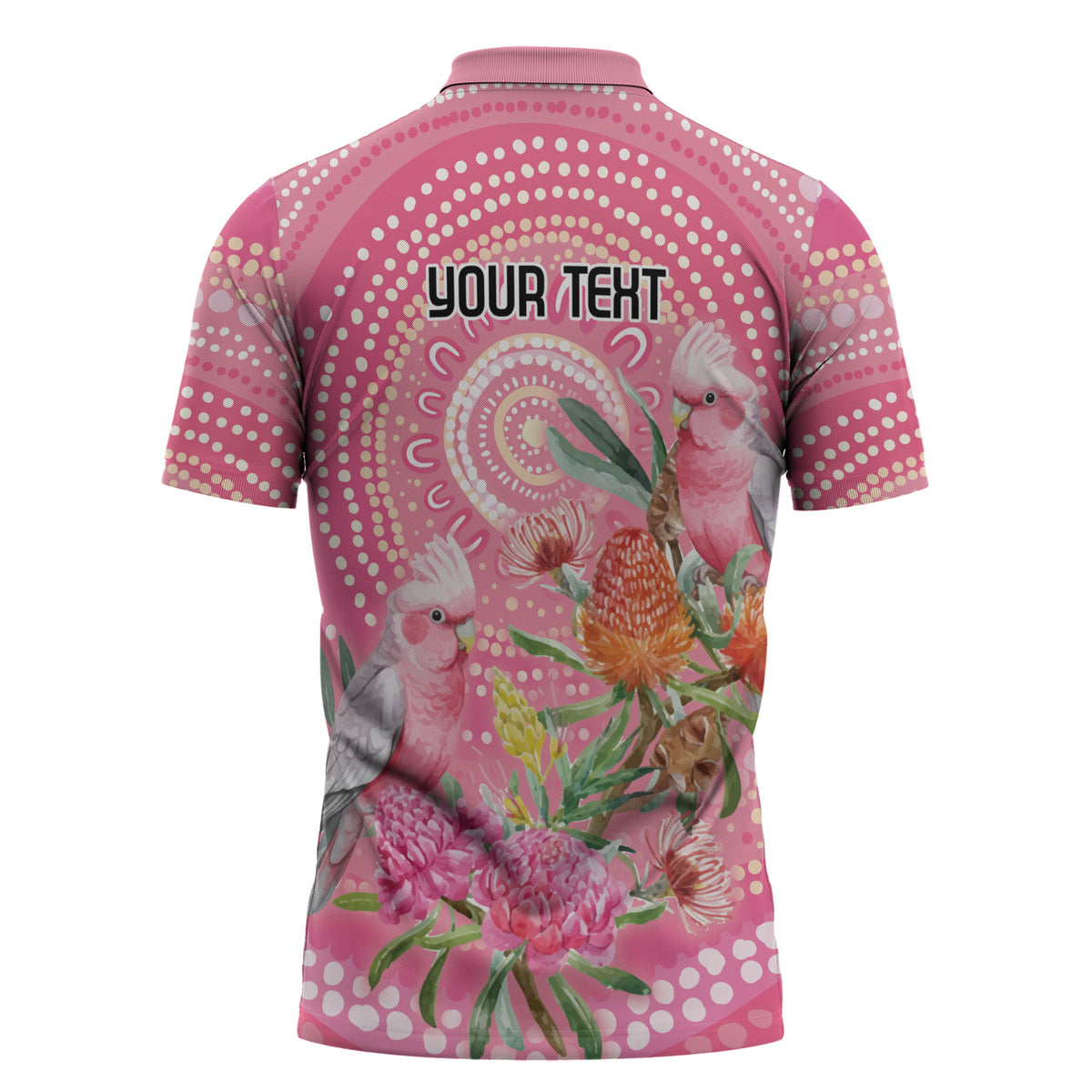 Personalized Pink Galah Aboriginal Dot Art Zipper Polo Shirt Australia’s Breast Cancer Support