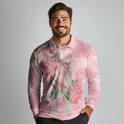 Personalized Pink Galah Fight for Hope and Healing Long Sleeve Polo Shirt Australia’s Breast Cancer Support