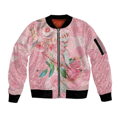 Personalized Pink Galah Fight for Hope and Healing Sleeve Zip Bomber Jacket Australia’s Breast Cancer Support