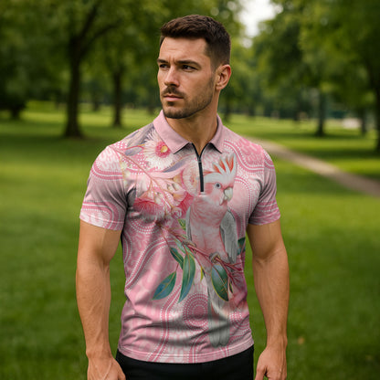 Personalized Pink Galah Fight for Hope and Healing Zipper Polo Shirt Australia’s Breast Cancer Support