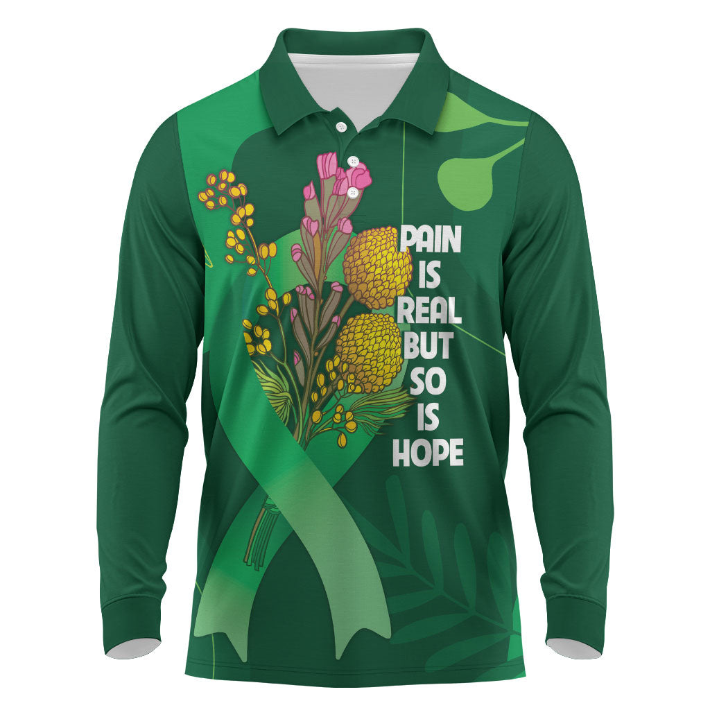 Australia Mental Health Personalised Long Sleeve Polo Shirt Pain Real But So Is Hope