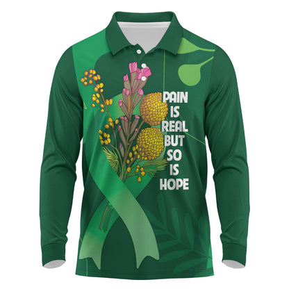 Australia Mental Health Personalised Long Sleeve Polo Shirt Pain Real But So Is Hope
