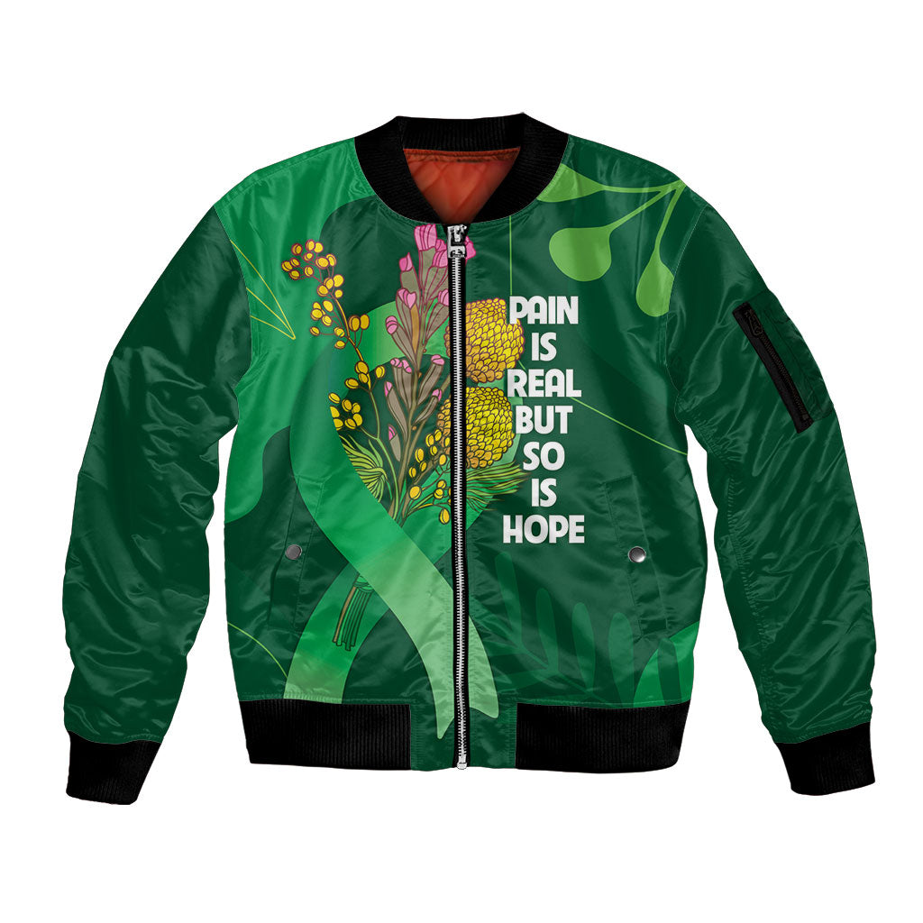Australia Mental Health Personalised Sleeve Zip Bomber Jacket Pain Real But So Is Hope