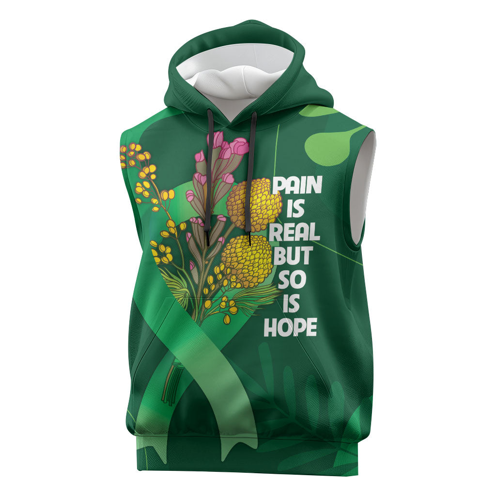 Australia Mental Health Personalised Sleeveless Hoodie Pain Real But So Is Hope
