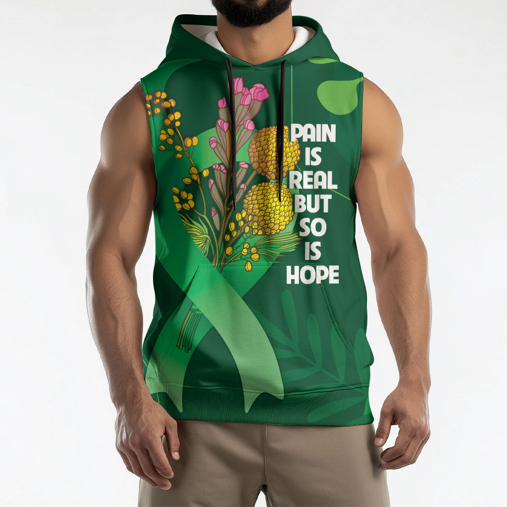 Australia Mental Health Personalised Sleeveless Hoodie Pain Real But So Is Hope