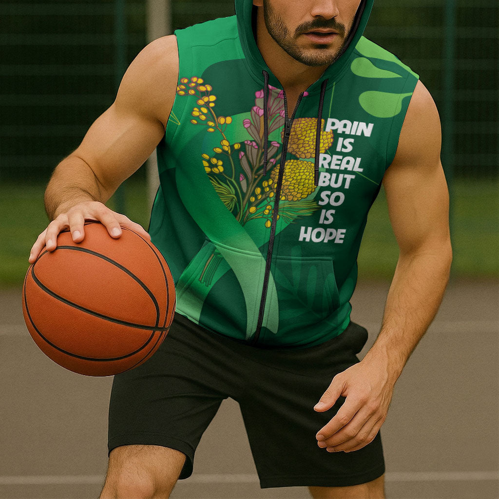 Australia Mental Health Personalised Sleeveless Zip Hoodie Pain Real But So Is Hope
