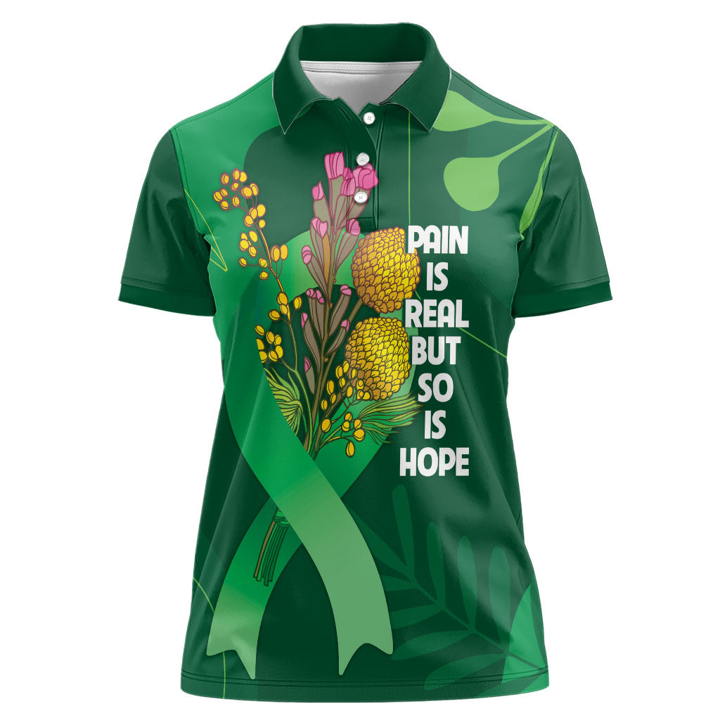 Australia Mental Health Personalised Women Polo Shirt Pain Real But So Is Hope