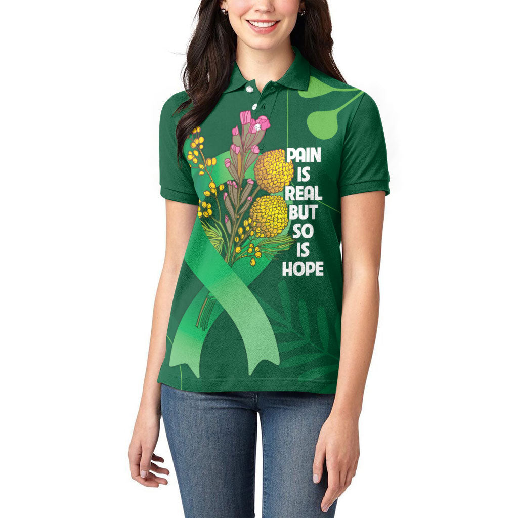 Australia Mental Health Personalised Women Polo Shirt Pain Real But So Is Hope