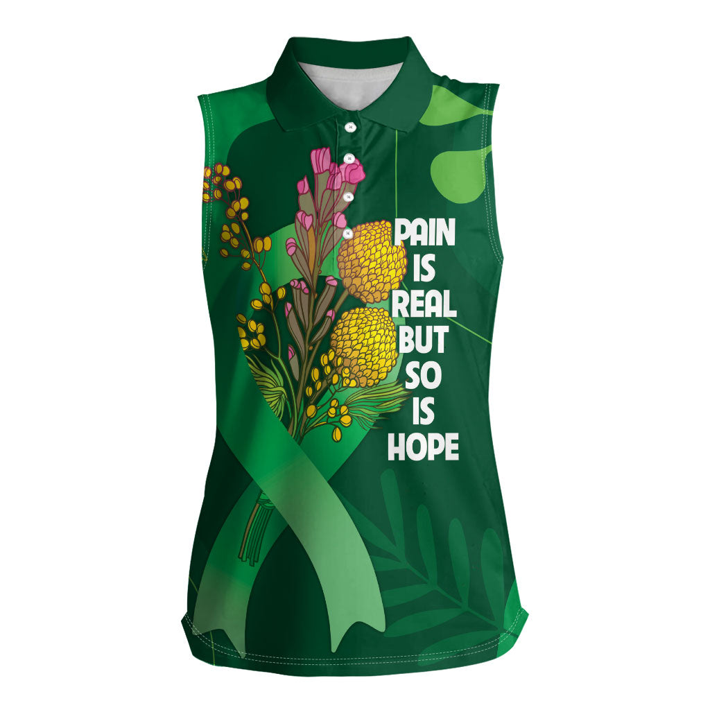 Australia Mental Health Personalised Women Sleeveless Polo Shirt Pain Real But So Is Hope