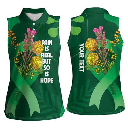 Australia Mental Health Personalised Women Sleeveless Polo Shirt Pain Real But So Is Hope