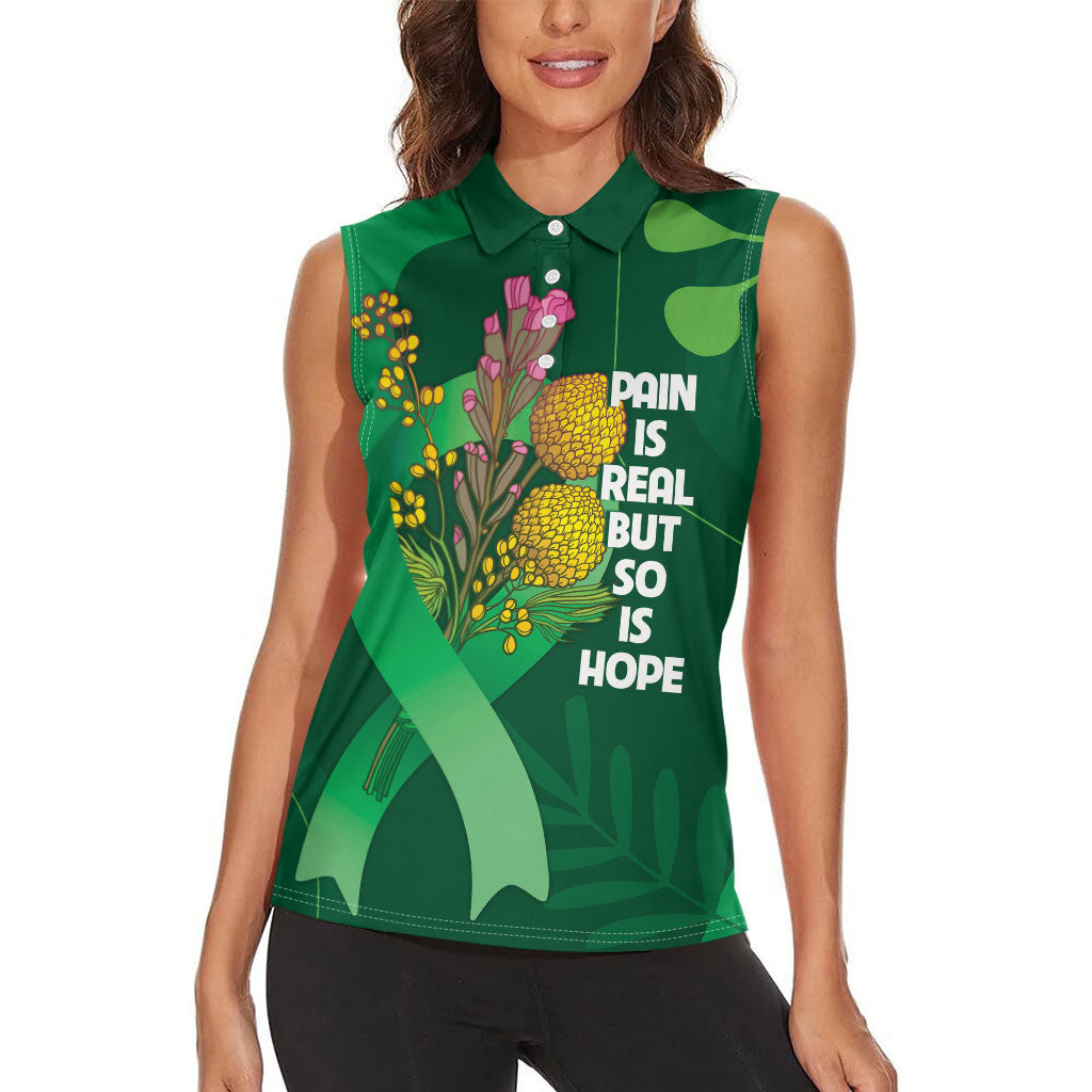 Australia Mental Health Personalised Women Sleeveless Polo Shirt Pain Real But So Is Hope