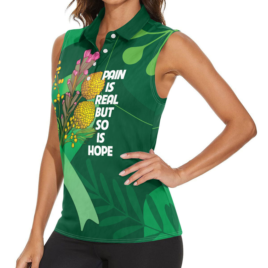 Australia Mental Health Personalised Women Sleeveless Polo Shirt Pain Real But So Is Hope